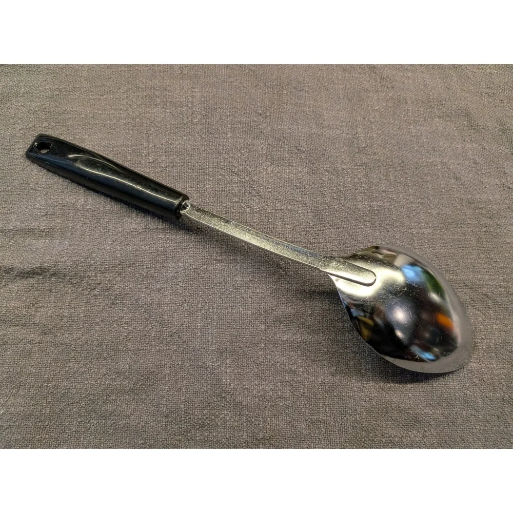 Vintage EKCO Chromium Plated Serving Spoon Black Handle Made in USA
